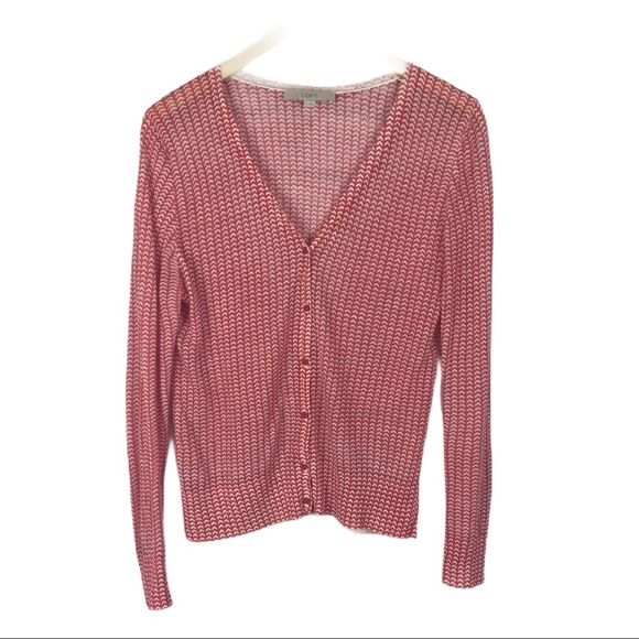 LOFT Sweaters - Loft pink and white print cardigan sweater